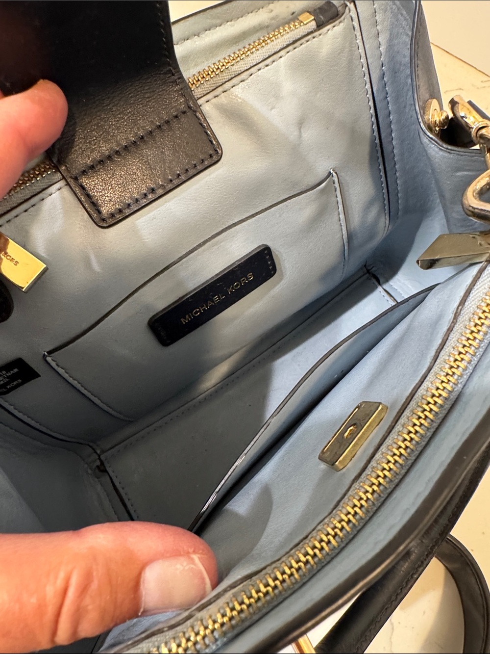Michael Kors Navy Leather Satchel with Gold Hardware - Picture 13 of 16